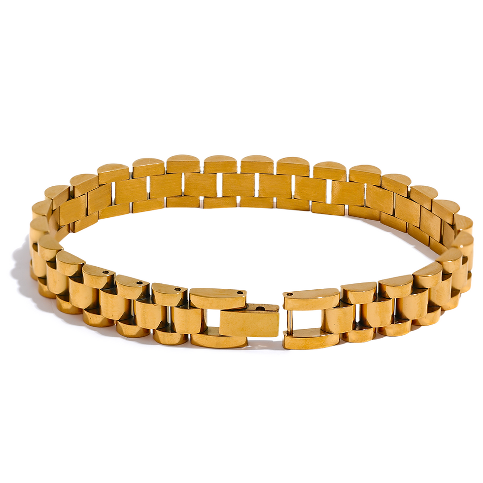 Thumbnail: Men Stainless Steel Metal Watch Band Cuban Chain Bracelet Bangle Stat