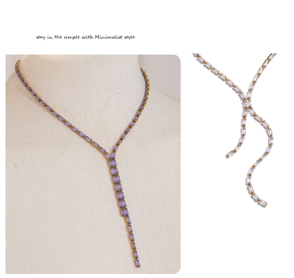 Thumbnail: Delicate Shiny Multicolored Cubic Zirconia Chain Chest Necklace High Quali