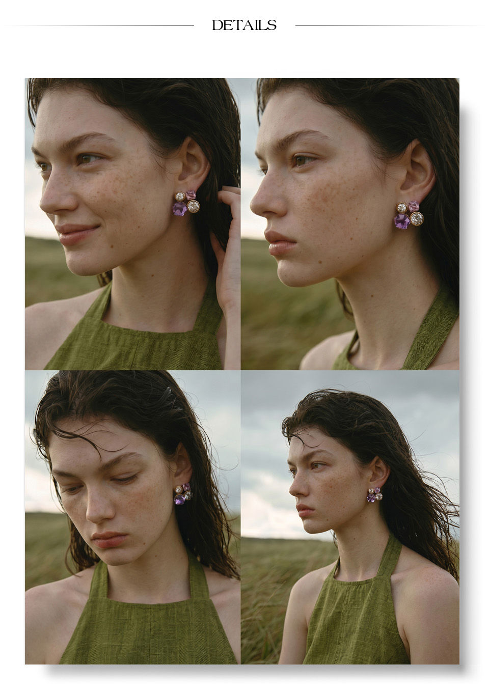 Thumbnail: Purple White Color K9 Crystal Geometric Stud Earrings Stainless Steel Shin