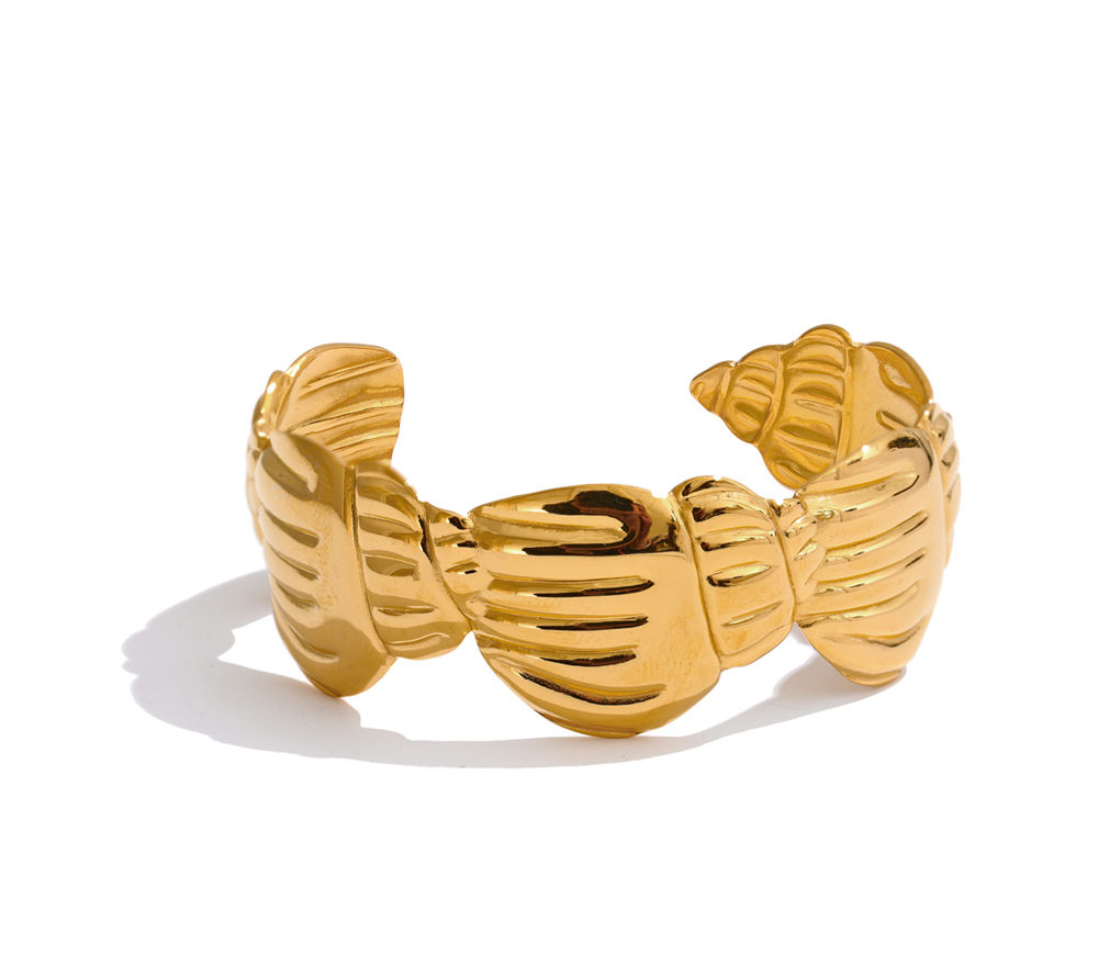 Ocean Style Metal Conch Golden Cuff Bracelet Bangle for Women Stainless St