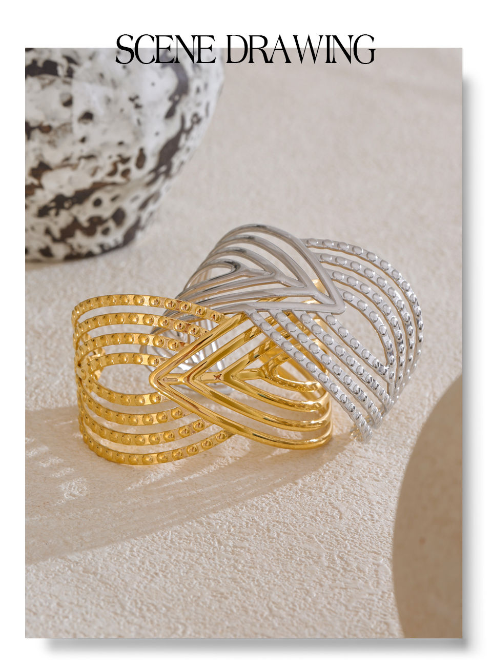 Thumbnail: Line Geometric Hollow Trend Stainless Steel Metal Open Statement Large Bra