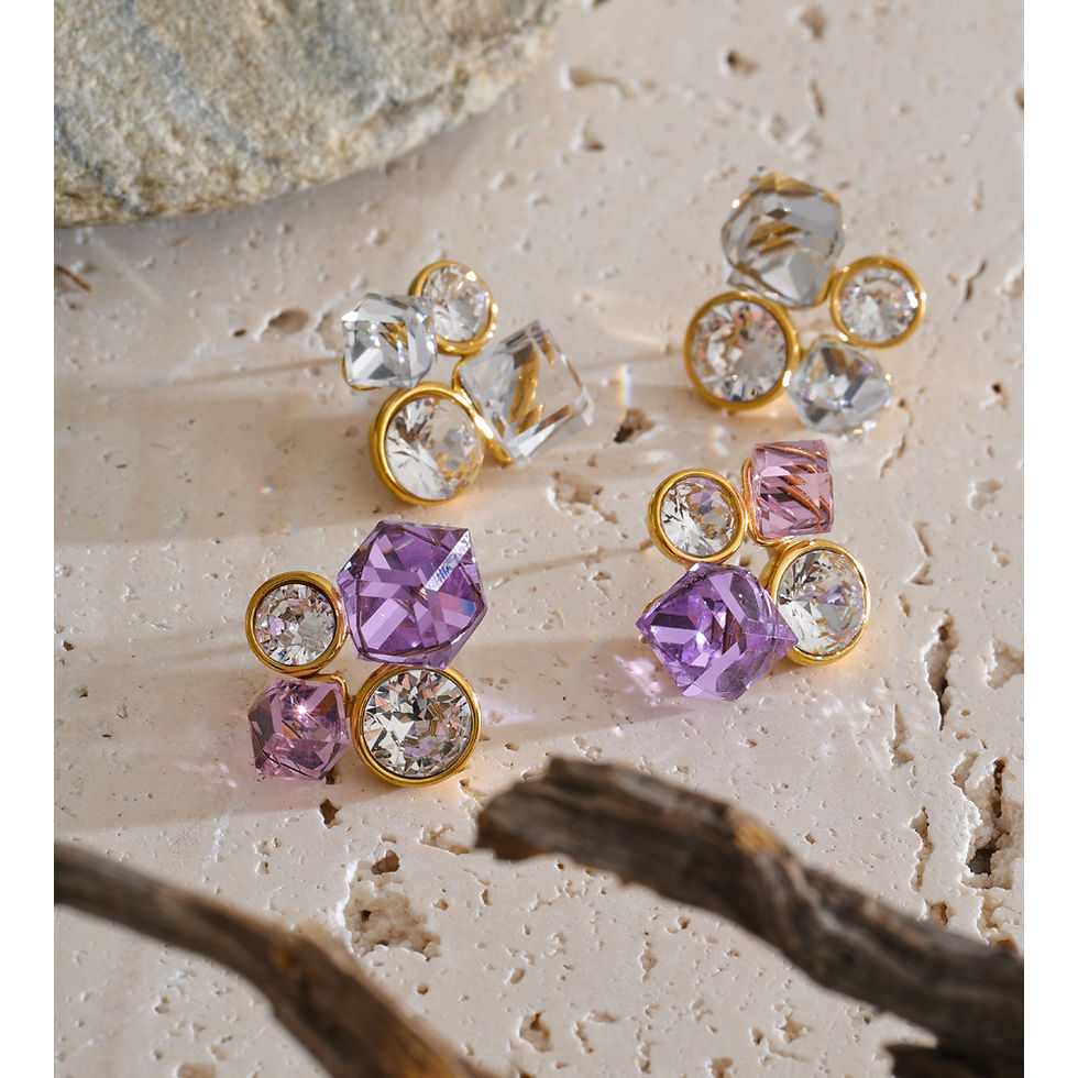 Thumbnail: Purple White Color K9 Crystal Geometric Stud Earrings Stainless Steel Shin