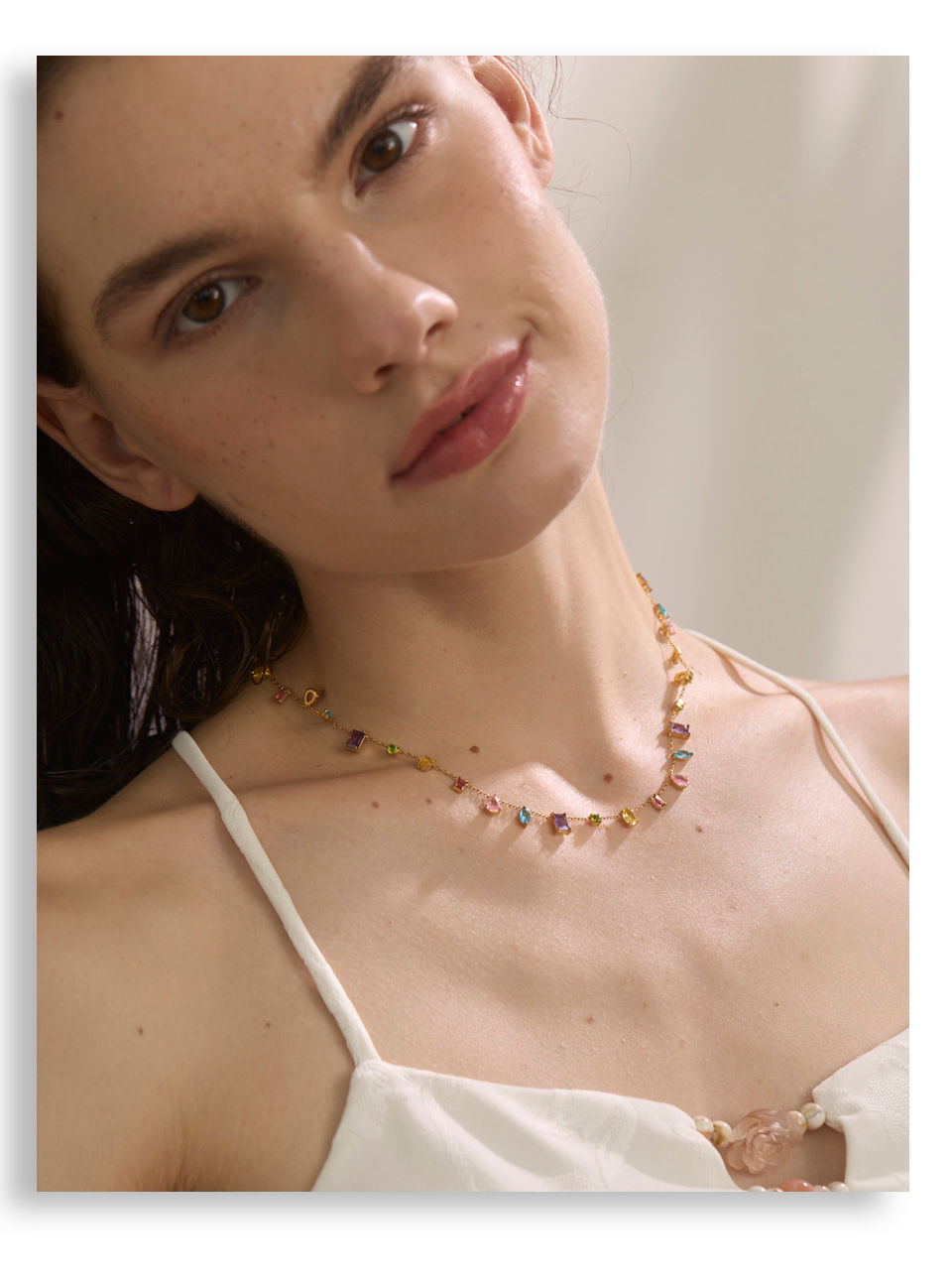 Thumbnail: AAA High-Grade Colorful Cubic Zirconia Chain Necklace Gift Summer Stainles