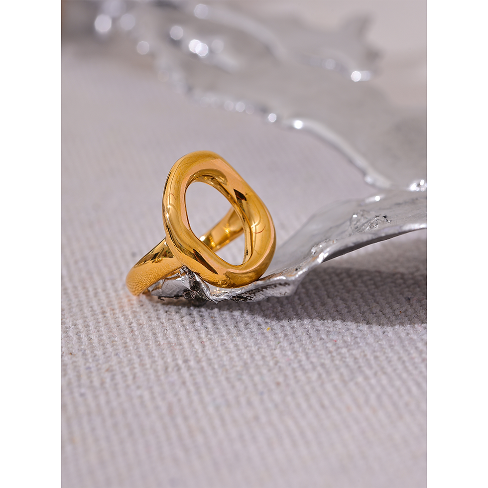 Thumbnail: Creative Stainless Steel Geometric Hollow Golden Minimalist Ring Fashion W