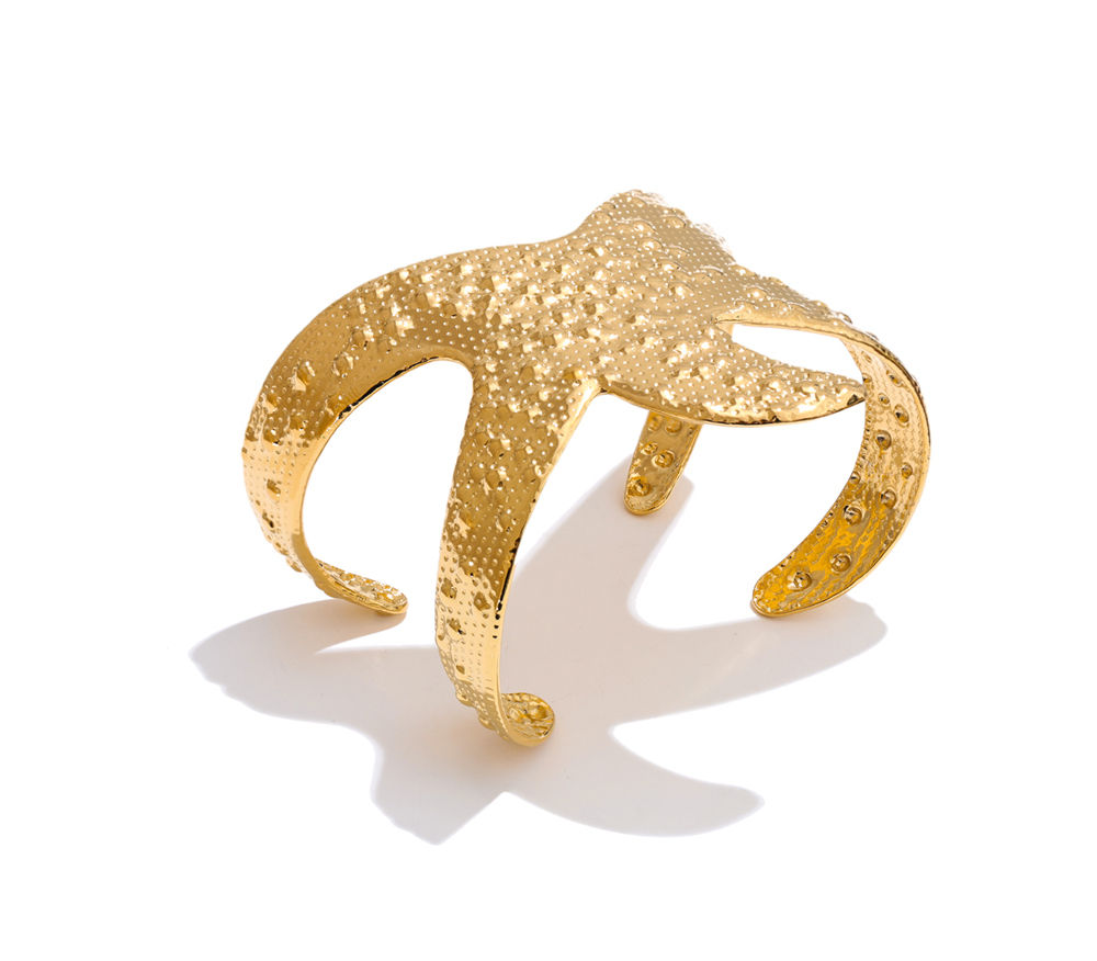 Ocean Style Statement Starfish Cuff Wide Bracelet Bangle Metal Hammer