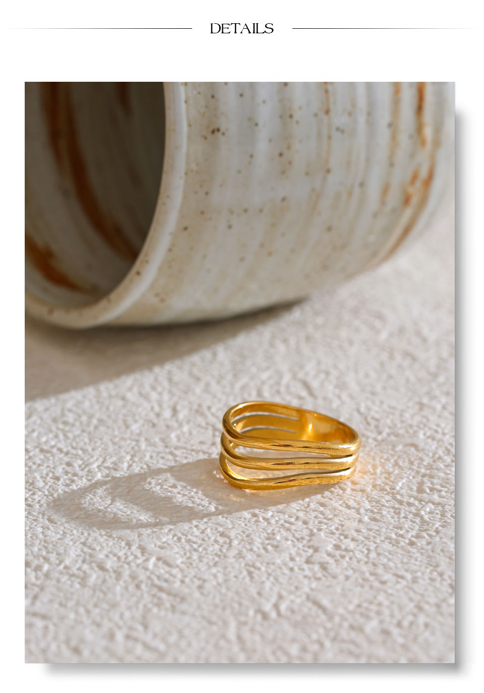 Thumbnail: Distinctive Stainless Steel Metal Geometric Layered Hollow Golden Rin