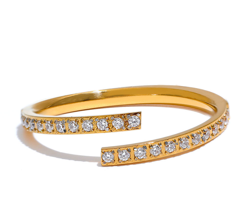 Exquisite Minimalist Cubic Zirconia Stainless Steel Open Ring Women Chic K