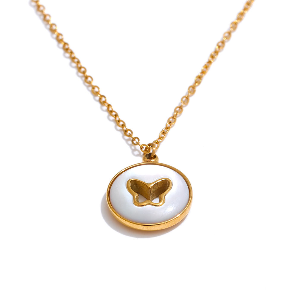 Thumbnail: Exquisite Natural Thicker Shell Butterfly Necklace Pendant Korean Style St