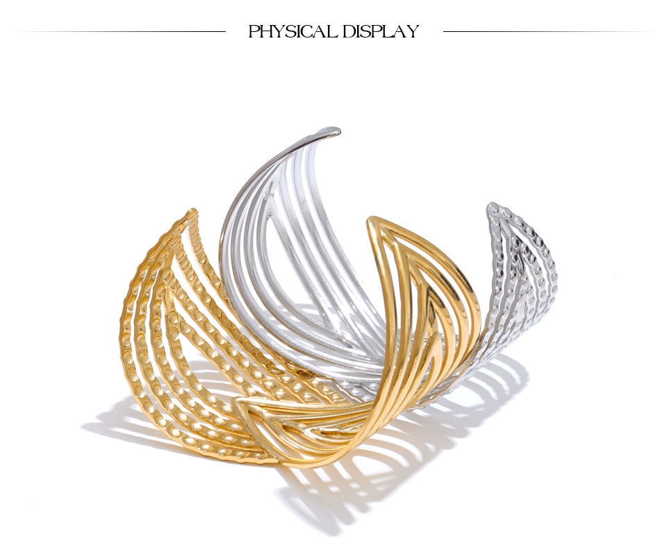 Thumbnail: Line Geometric Hollow Trend Stainless Steel Metal Open Statement Large Bra