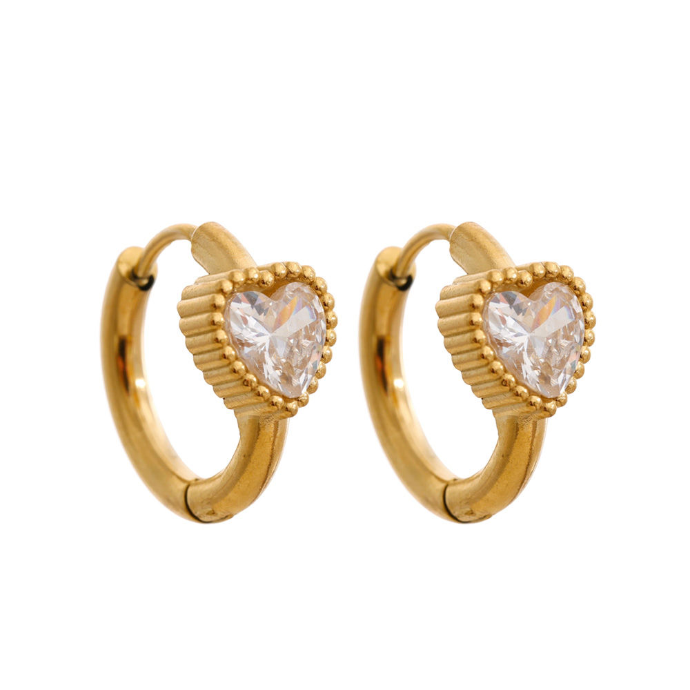 Stainless Steel Cubic Zirconia Heart Hoop Earrings for Women High Quality