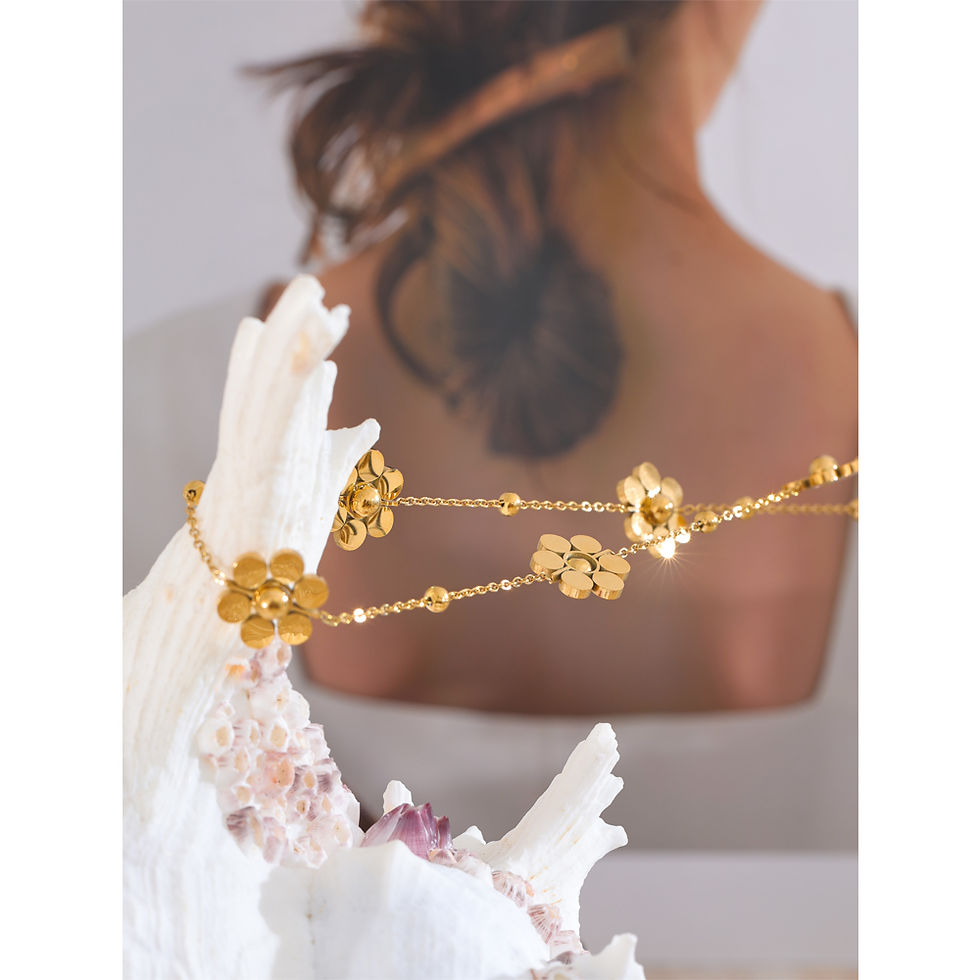 Thumbnail: Stainless Steel Flower Chain Fashion Necklace PVD Plated Golden Waterproof
