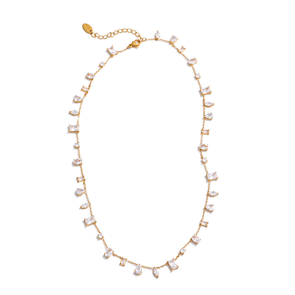 Thumbnail: AAA High-Grade Colorful Cubic Zirconia Chain Necklace Gift Summer Stainles