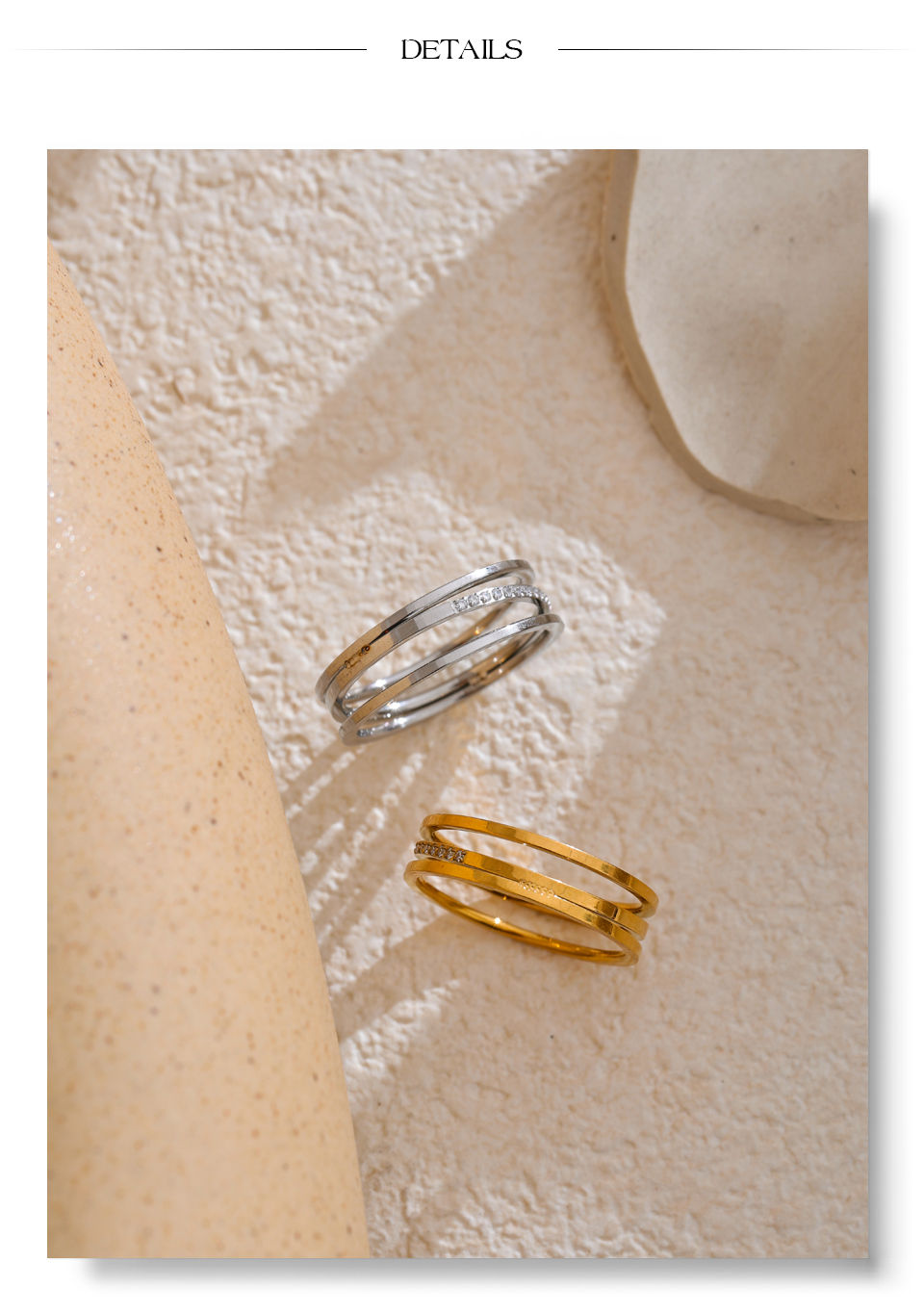 Thumbnail: Exquisite Stainless Steel Cubic Zirconia Ring Gold Silver Color Tarn