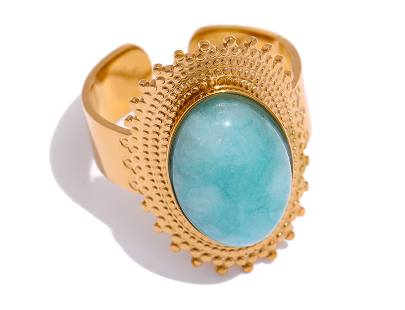 Stainless Steel Stone Rings Charm Metal Statement Jewelry Gold Color Geome