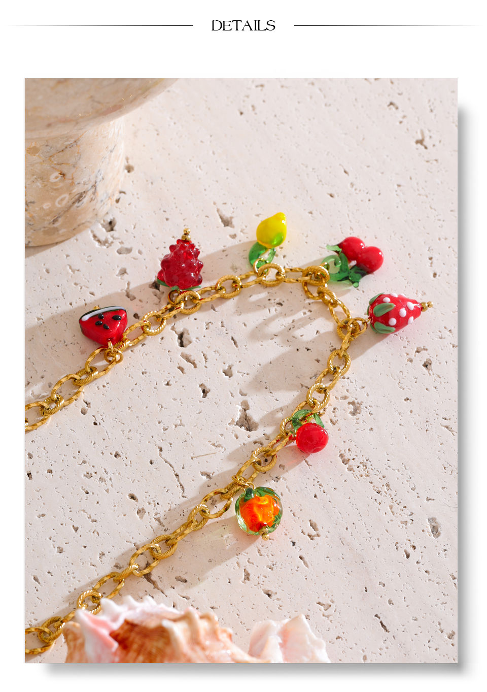 Thumbnail: Sweet Spring Summer Colored Glaze Fruit Charm Pendant Necklace Gold Color