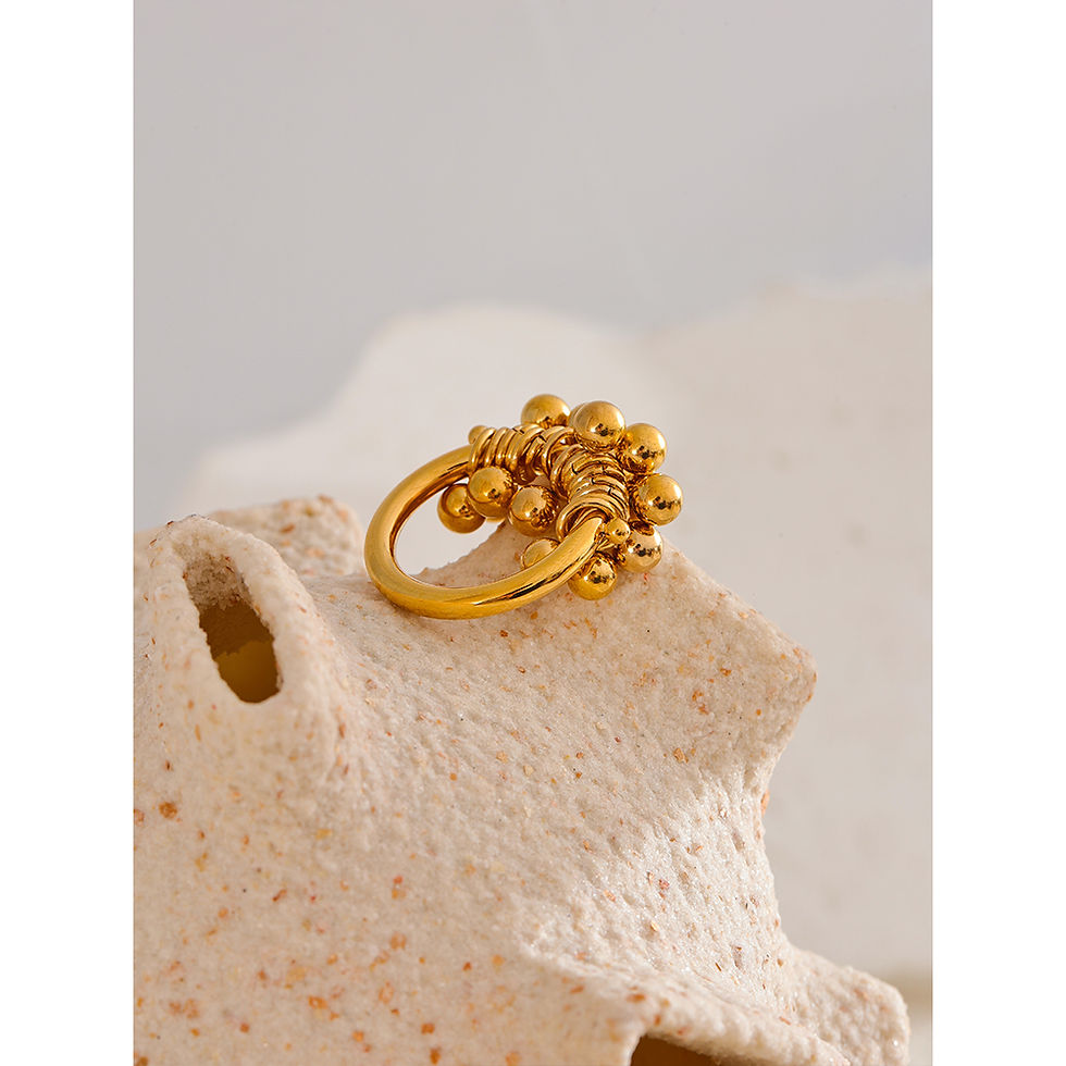 Thumbnail: High Quality Stainless Steel Metal Layered Round Beads Ring 18K Gold PVD P