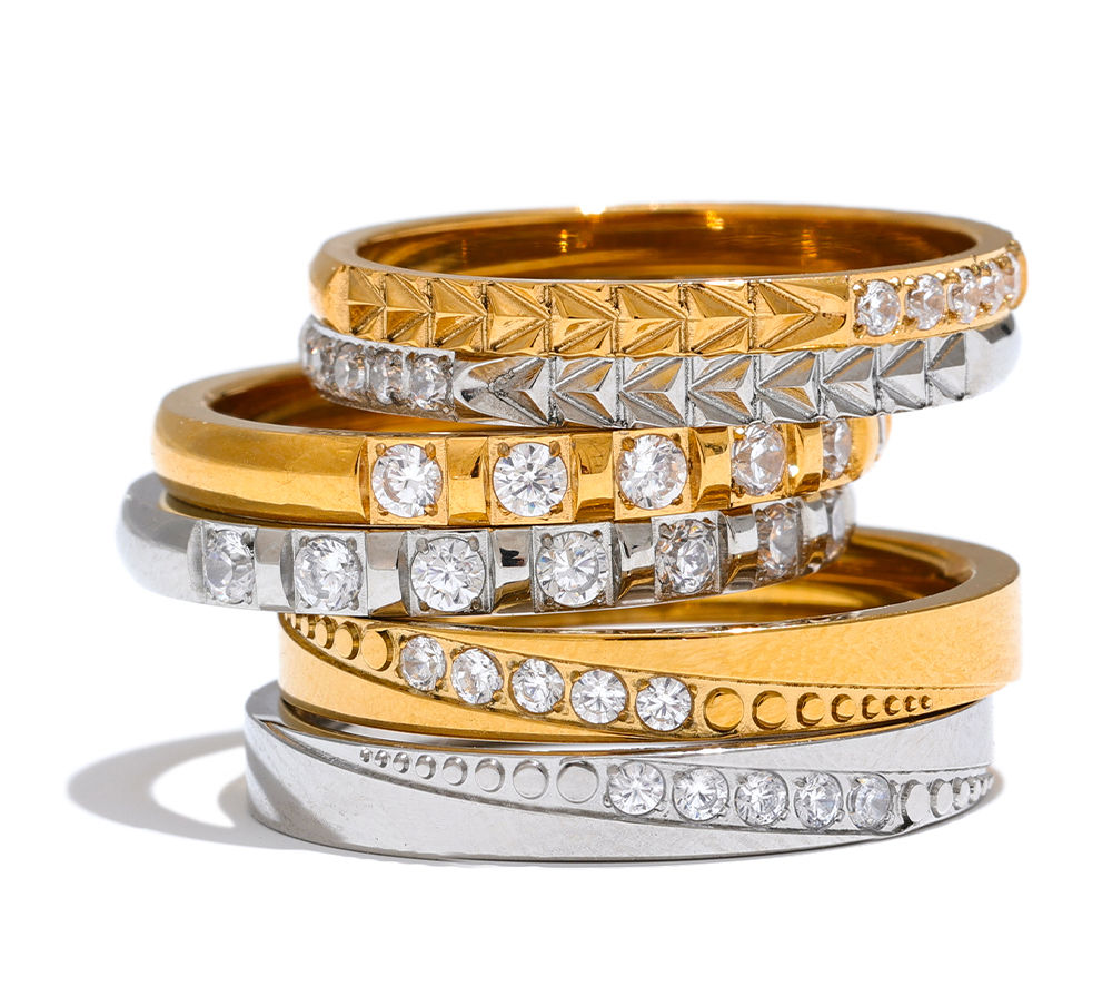 Summer Popular Shiny Cubic Zirconia Round Thin Ring Minimalist Stainless S