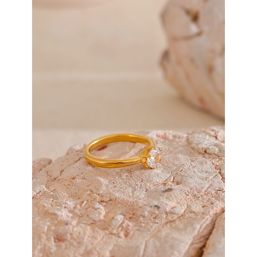 Thumbnail: Zirconia Classic Ring High Quality 18k Gold Color Stainless Stee