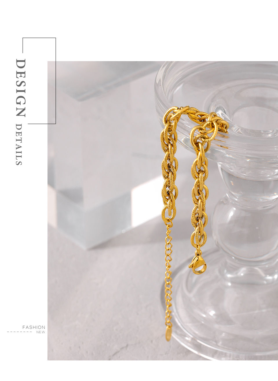 Thumbnail: Stainless Steel Chain Bracelet Women Metal Golden 18 K Plated Charm Summer