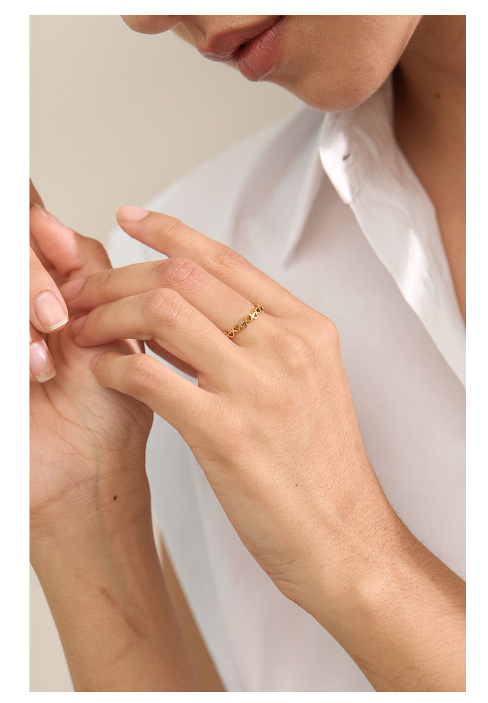 Thumbnail: Minimalist Stainless Steel Heart Love Hollow Thin Ring for Women Gold Colo