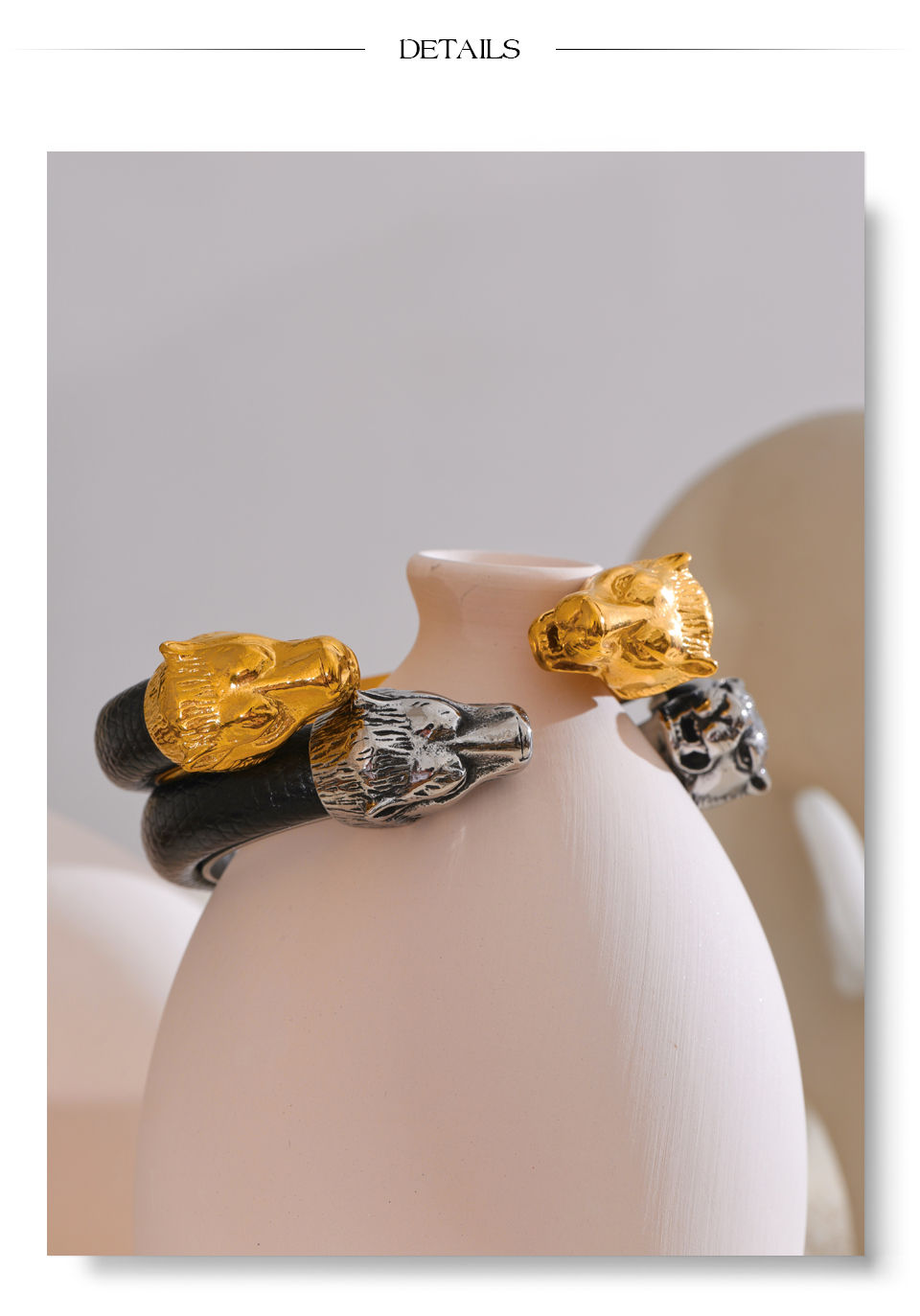 Thumbnail: Vintage Leather Wolf Personality Fashion Cuff Open Bracelet Bangle fo 62mm