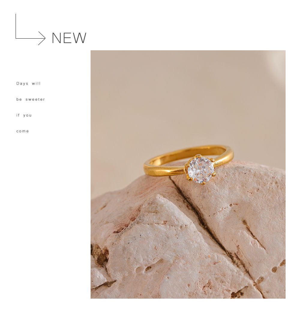 Thumbnail: Zirconia Classic Ring High Quality 18k Gold Color Stainless Stee