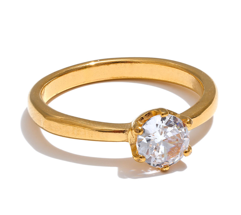 Zirconia Classic Ring High Quality 18k Gold Color Stainless Stee