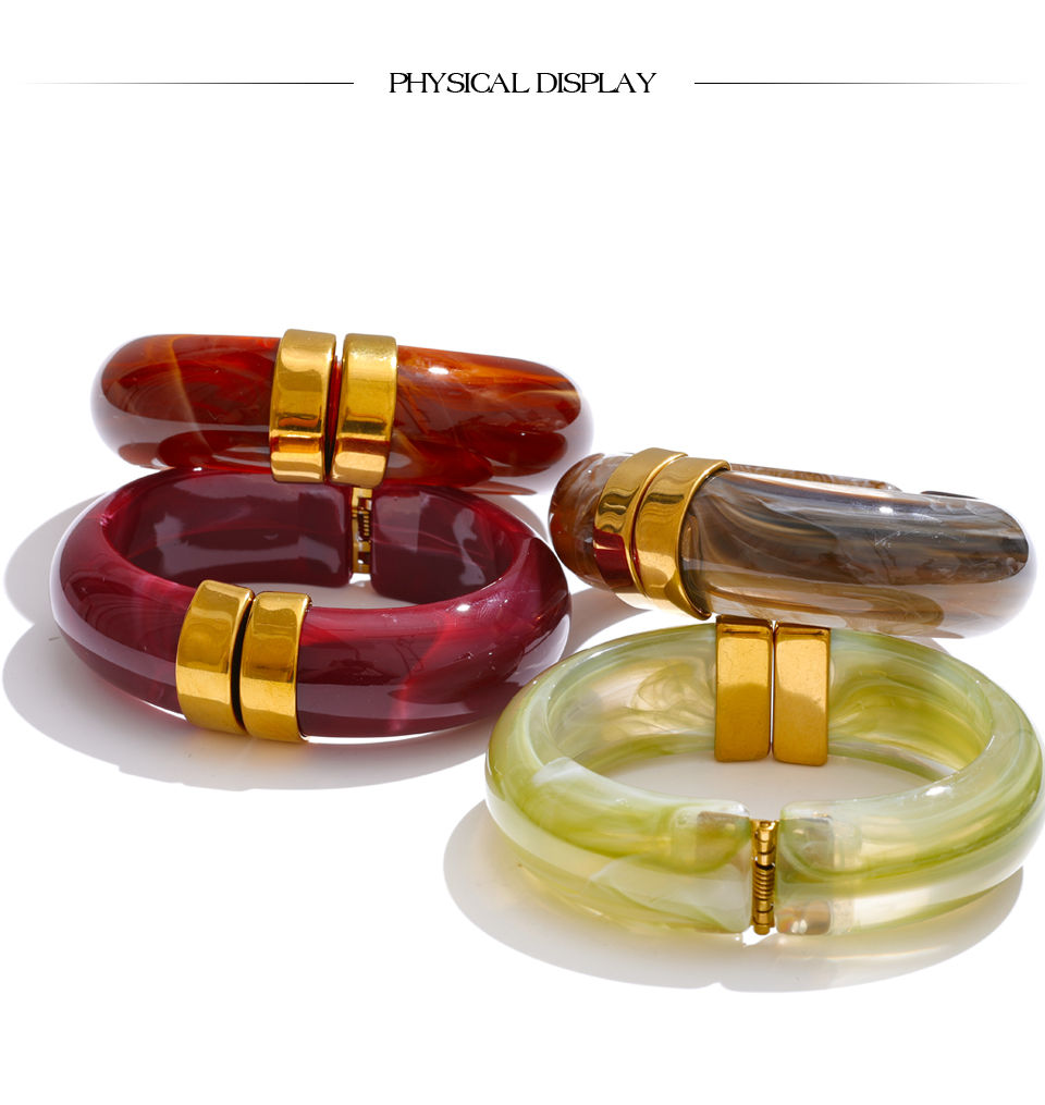 Thumbnail: Fashion Acrylic Thick Bracelet Bangle for Women Stainless Steel Water