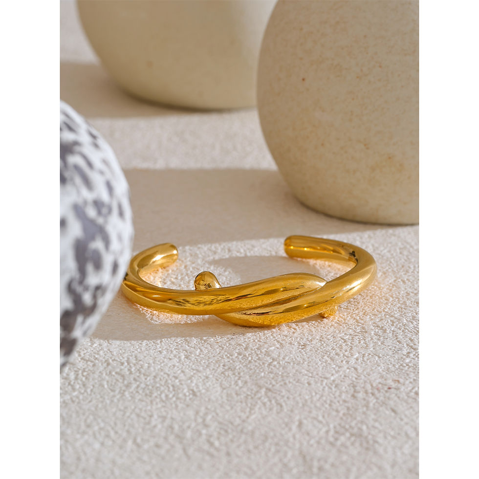 Thumbnail: Heavy Personalized Stainless Steel Metal Knot Bracelet Bangle 18K Gol