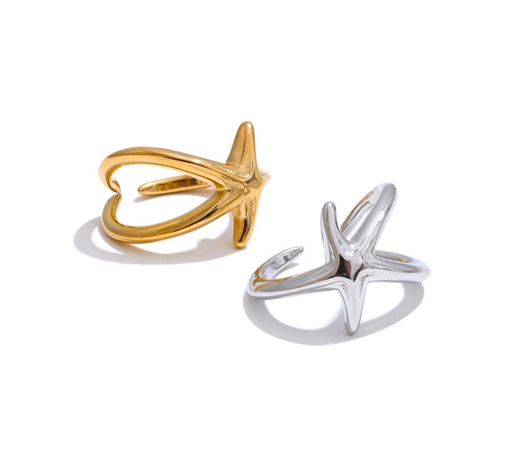 Ocean Style Stainless Steel Starfish Gold Silver Color PVD Ring Fas