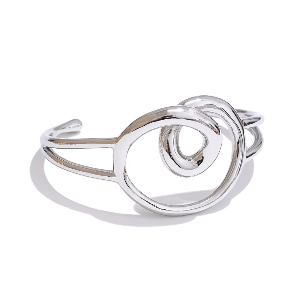 Thumbnail: Stainless Steel Layered Heart Knot Cuff Bracelet Bangle 18K Golden Plated