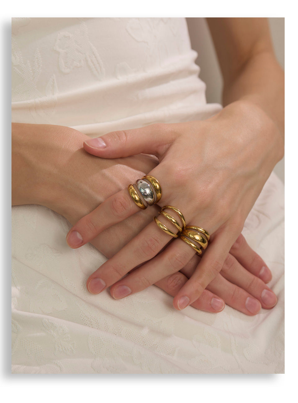 Thumbnail: Arrivals Glossy Stainless Steel Layered Hollow Open Ring for Women Distinc