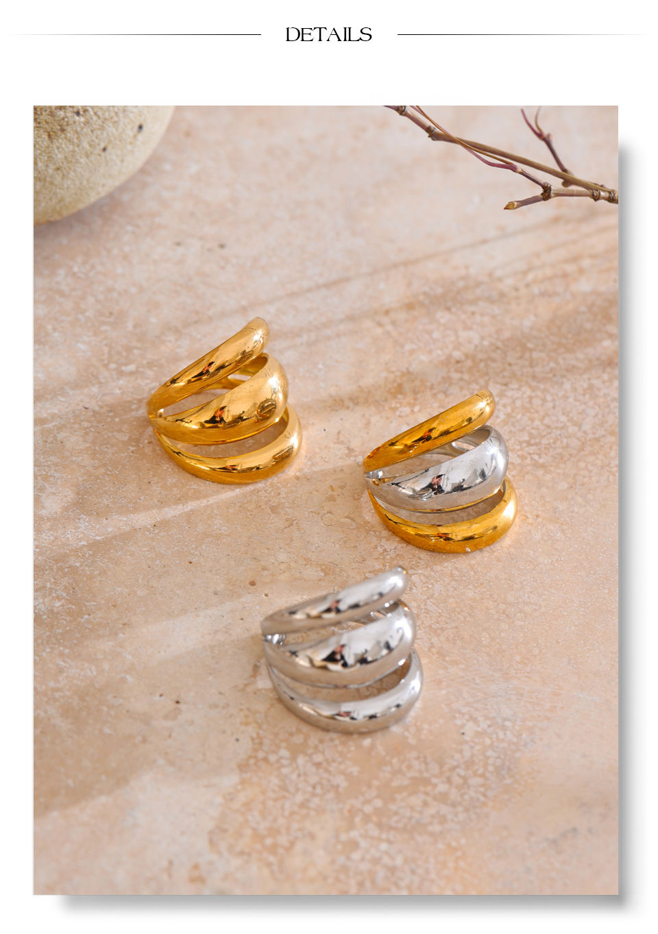Thumbnail: Arrivals Glossy Stainless Steel Layered Hollow Open Ring for Women Distinc