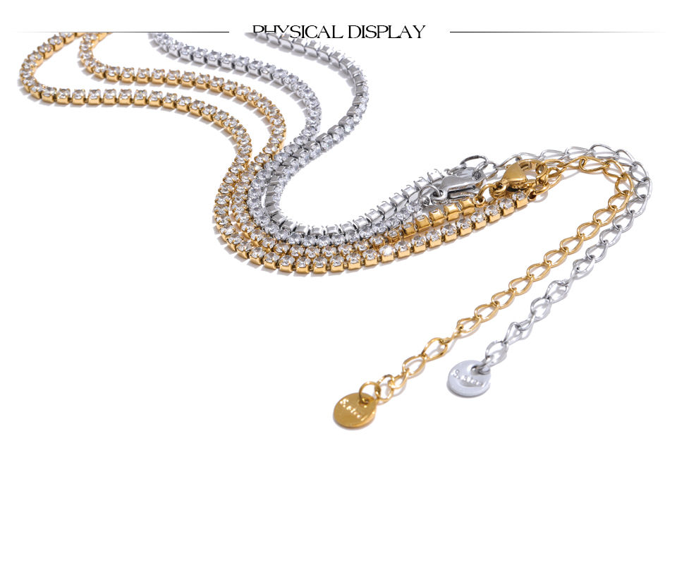 Thumbnail: Luxury Shiny Cubic Zirconia Chain Necklace Delicate Stainless Steel High Q