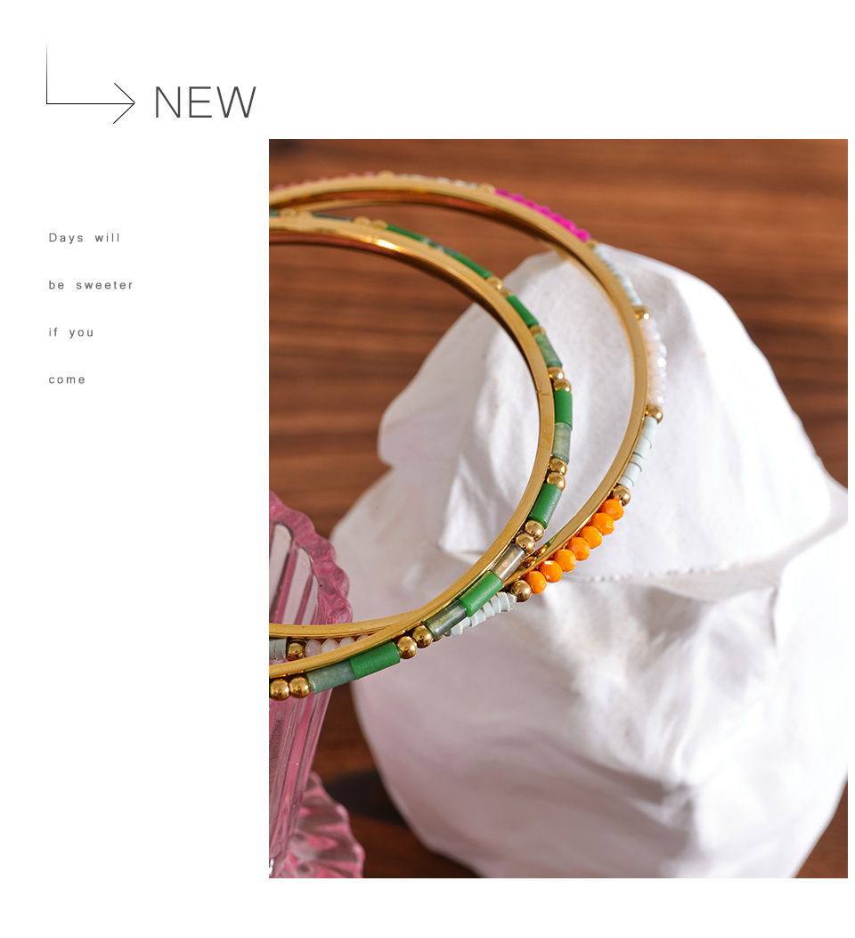 Thumbnail: Stainless Steel Y2K Summer Colorful Beads Crystal Stone Polymer Clay