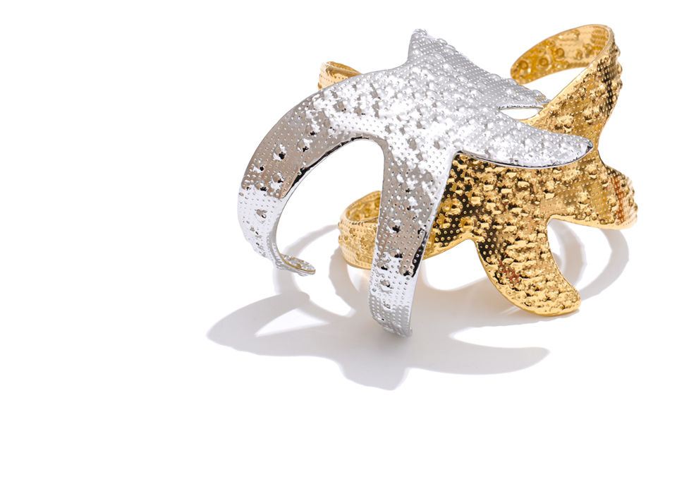 Thumbnail: Ocean Style Statement Starfish Cuff Wide Bracelet Bangle Metal Hammer