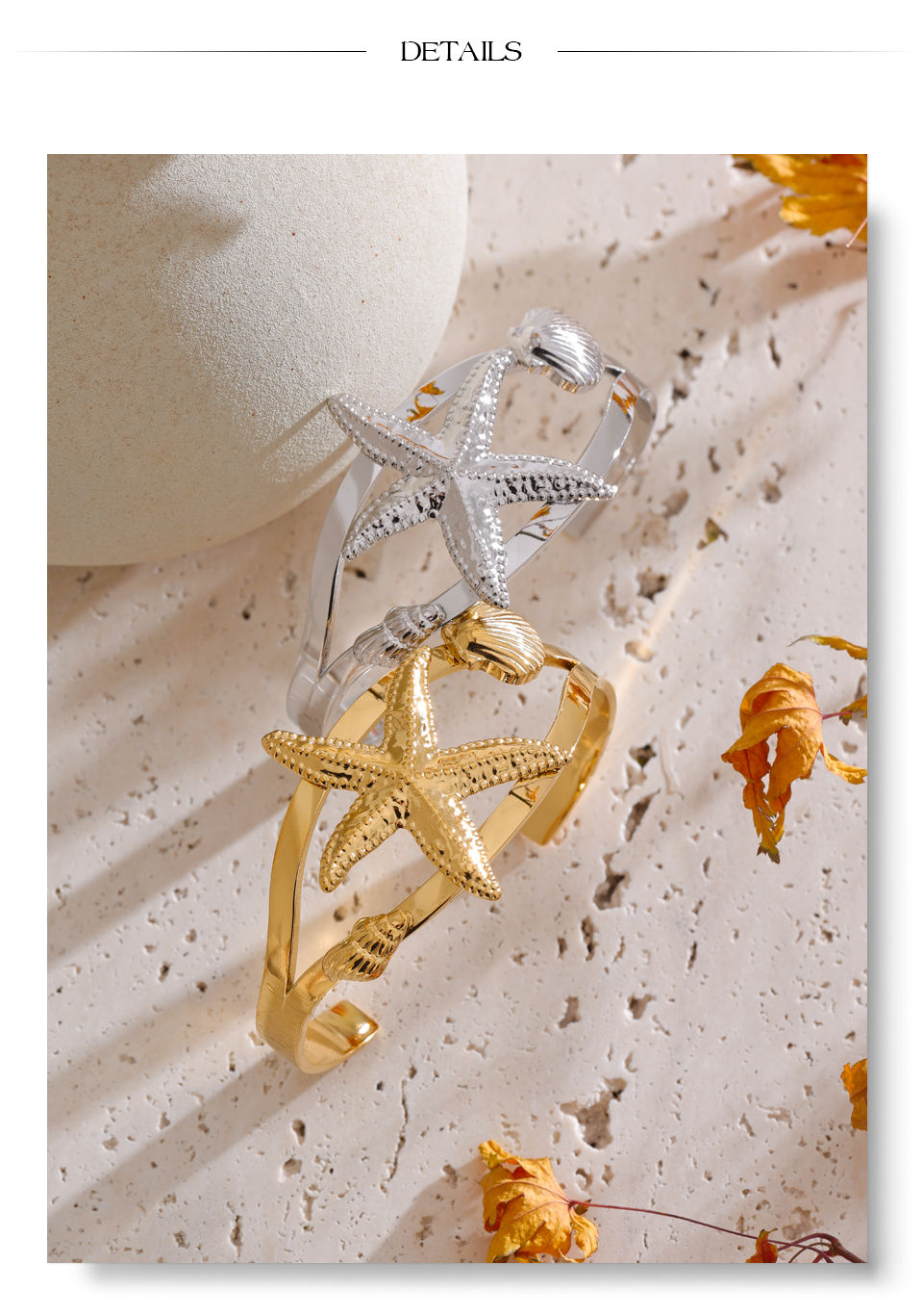 Thumbnail: Ocean Style Metal Starfish Shell Open Distinctive Bracelet Bangle Waterpro