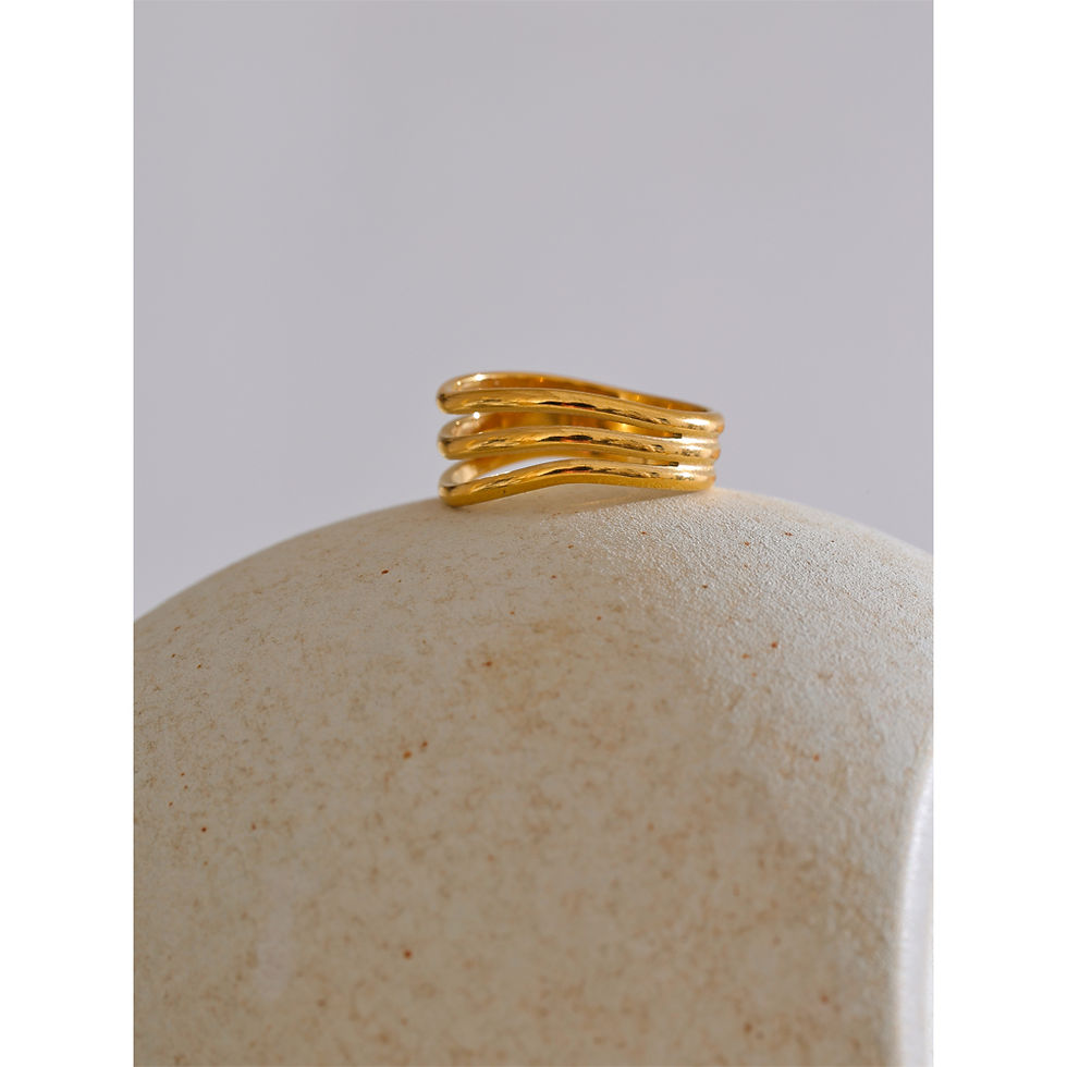 Thumbnail: Distinctive Stainless Steel Metal Geometric Layered Hollow Golden Rin