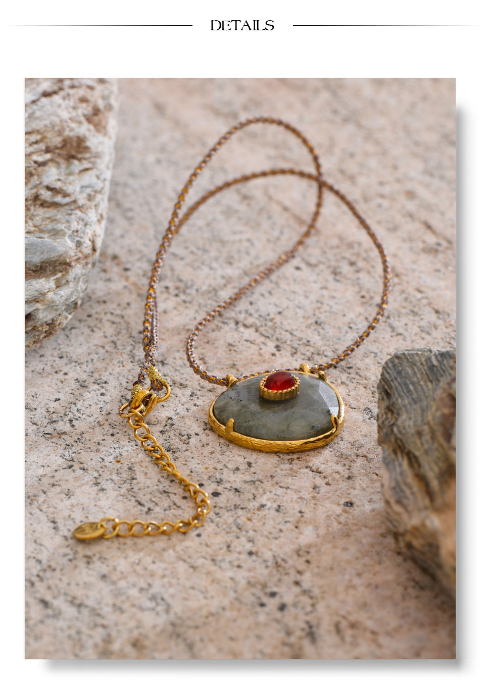 Thumbnail: Natural Spectrolite Agate Stone Oval Pendant Necklace for Women Golden Sta