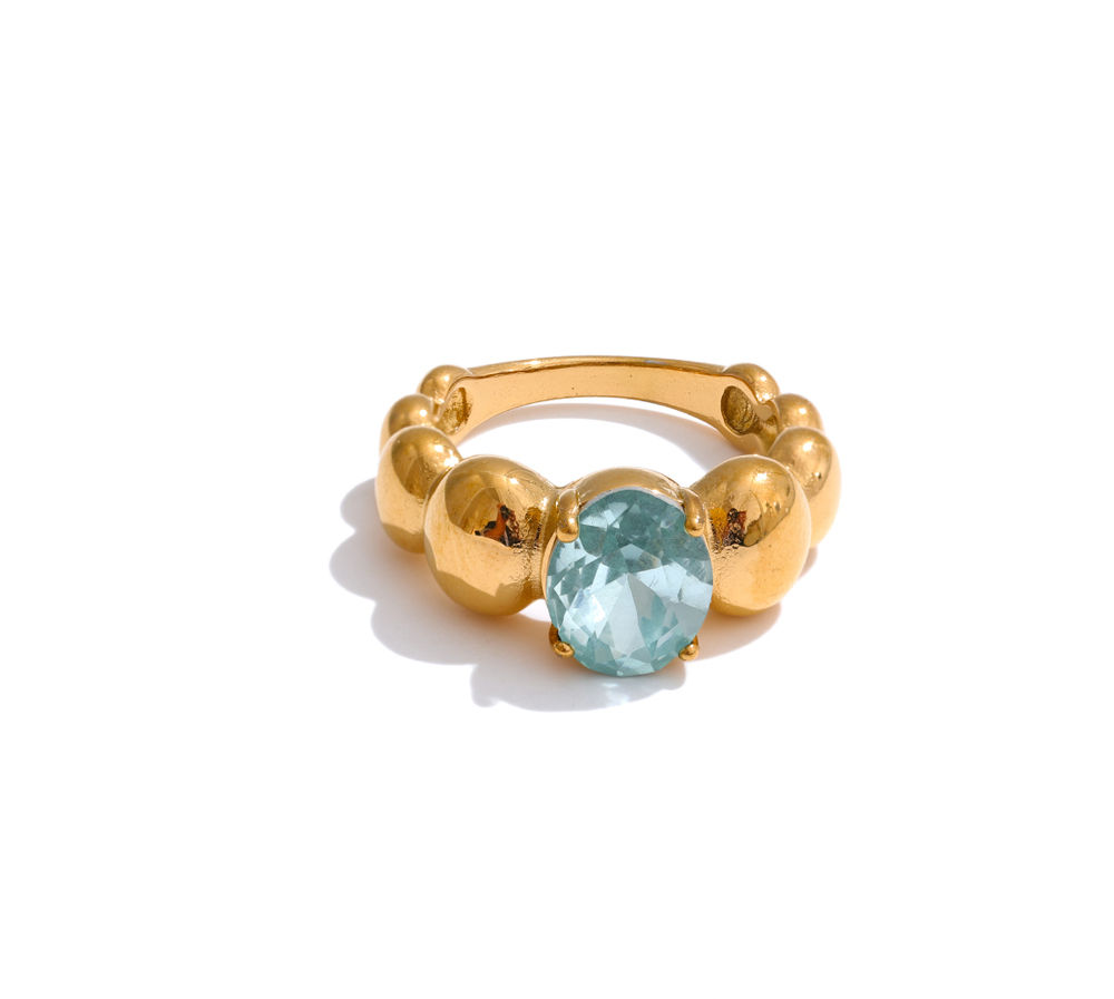 Blue Shiny Cubic Zirconia Casting Ring Fashion 316 Stainless Stee