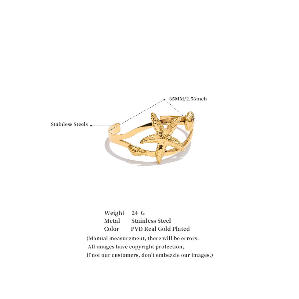 Thumbnail: Ocean Style Metal Starfish Shell Open Distinctive Bracelet Bangle Waterpro