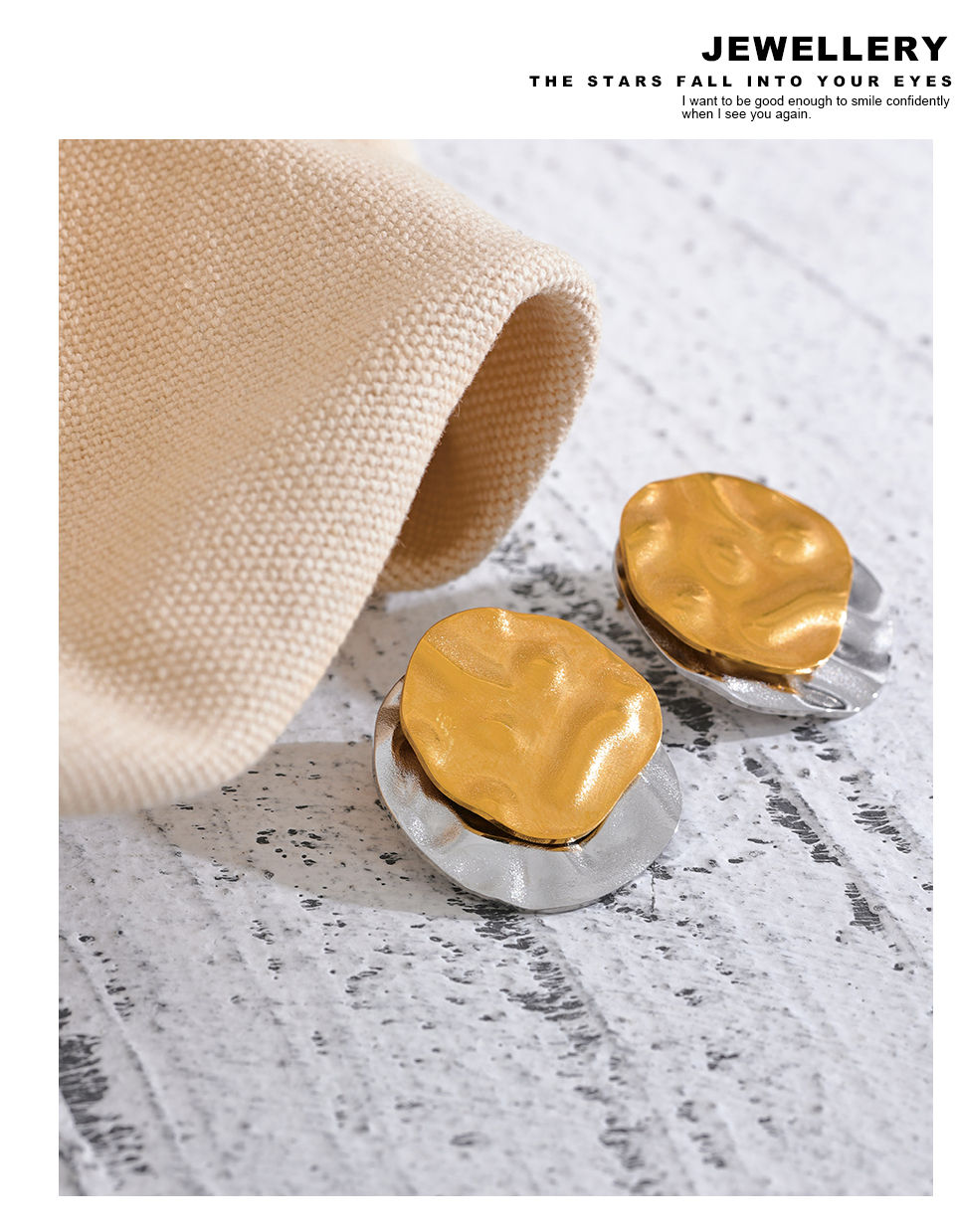 Thumbnail: Double Color Stainless Steel Metal Geometric Round Stud Earrings Women Dai