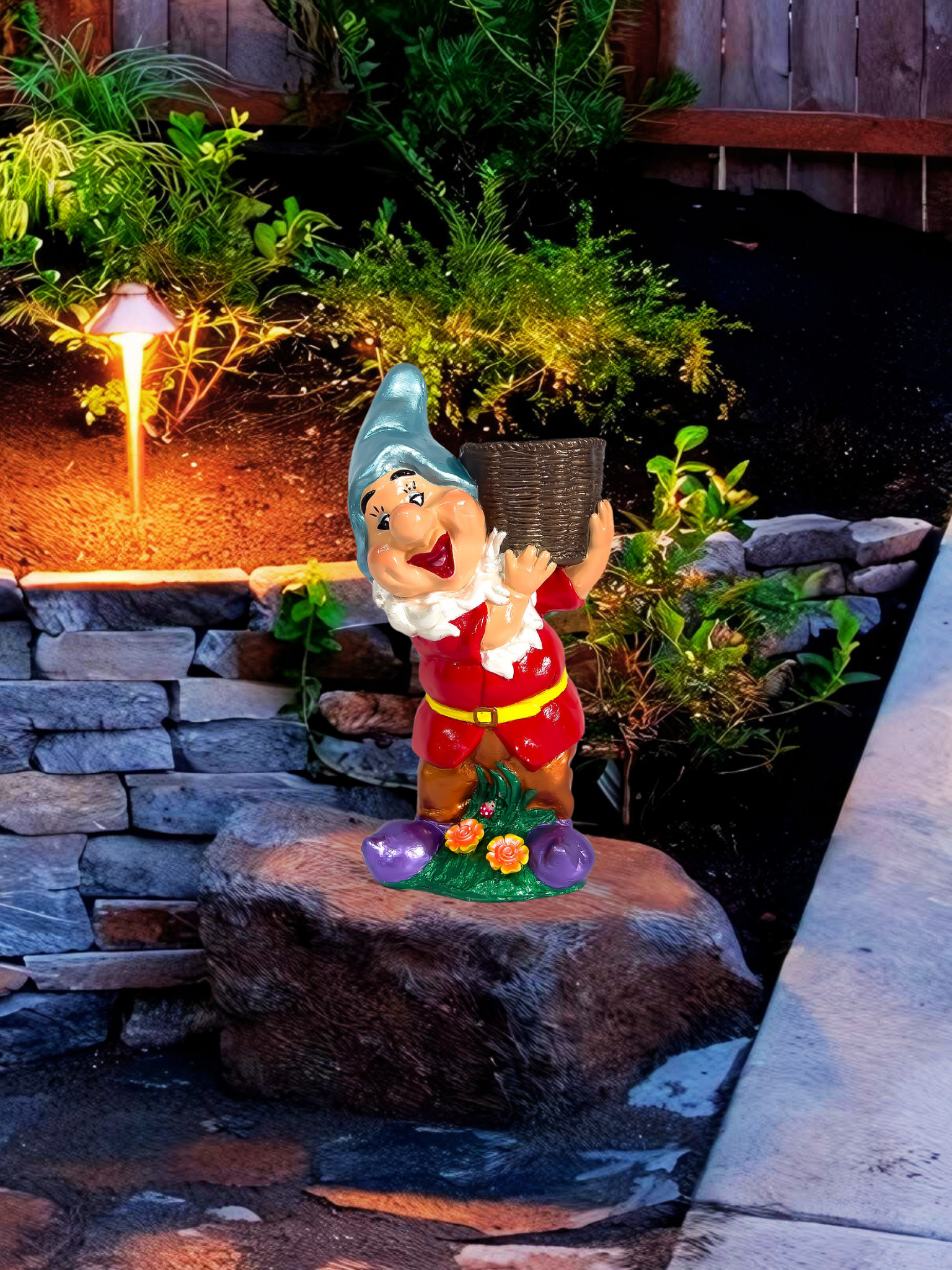 Bahçe Cücesi Figürlü Taş Vernikli Taş Tozu Saksı