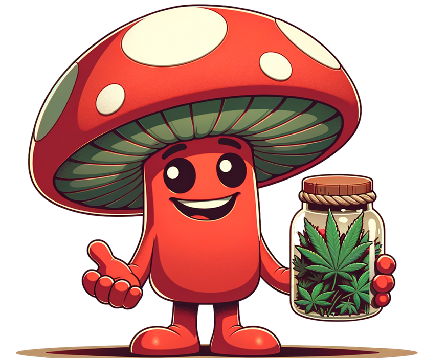Trippy Hippie Shroom holding THC Flower