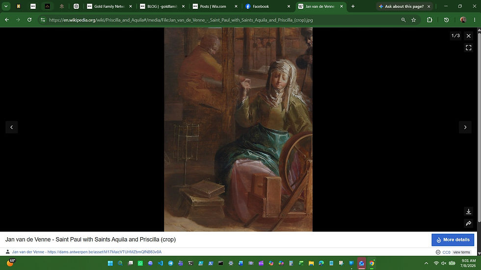 https://en.wikipedia.org/wiki/Priscilla_and_Aquila#/media/File:Jan_van_de_Venne_-_Saint_Paul_with_Saints_Aquila_and_Priscilla_(crop).jpg