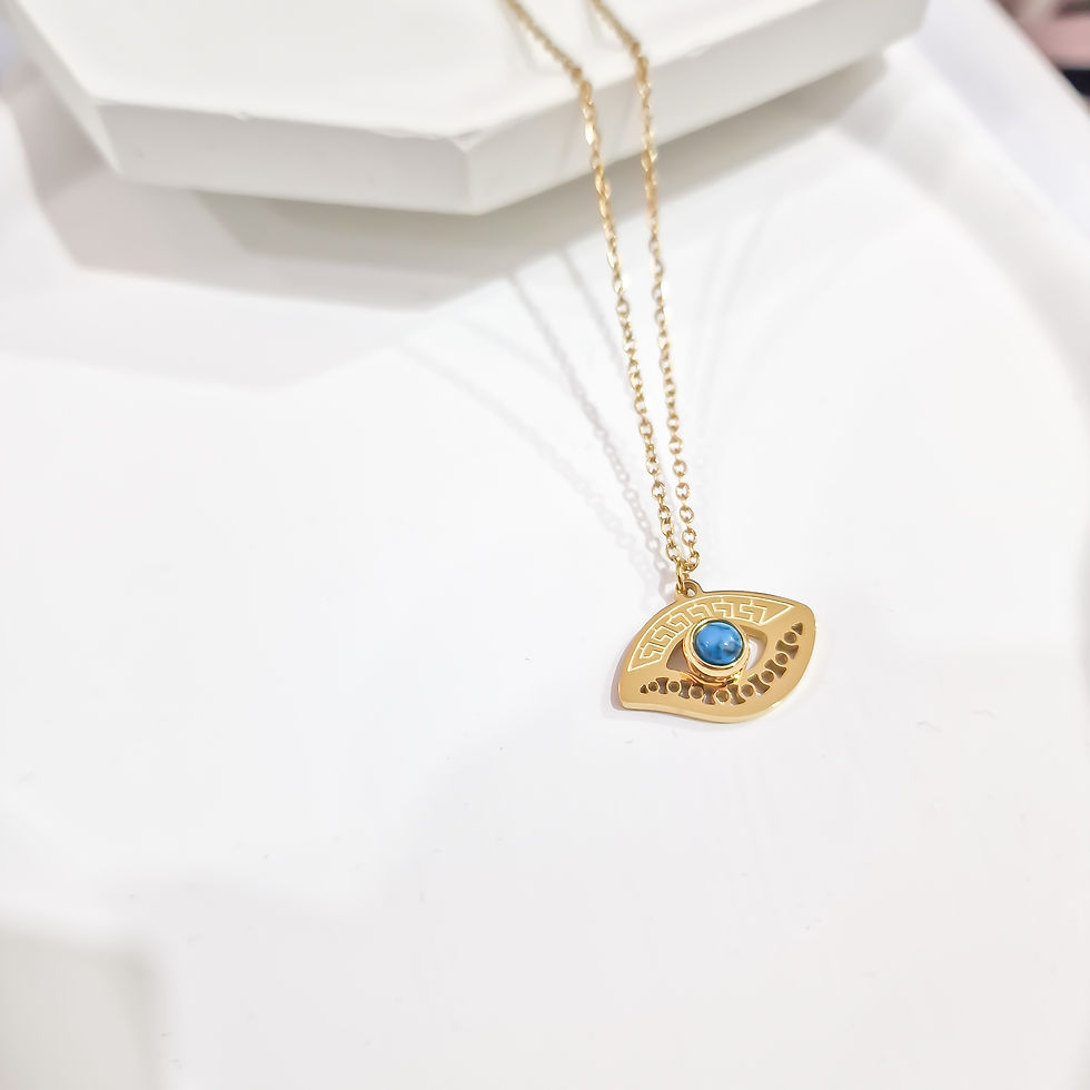 Thumbnail:  Larisa Turquoise Evil Eye Necklace with Greek Key Engraving | Stainless Steel
