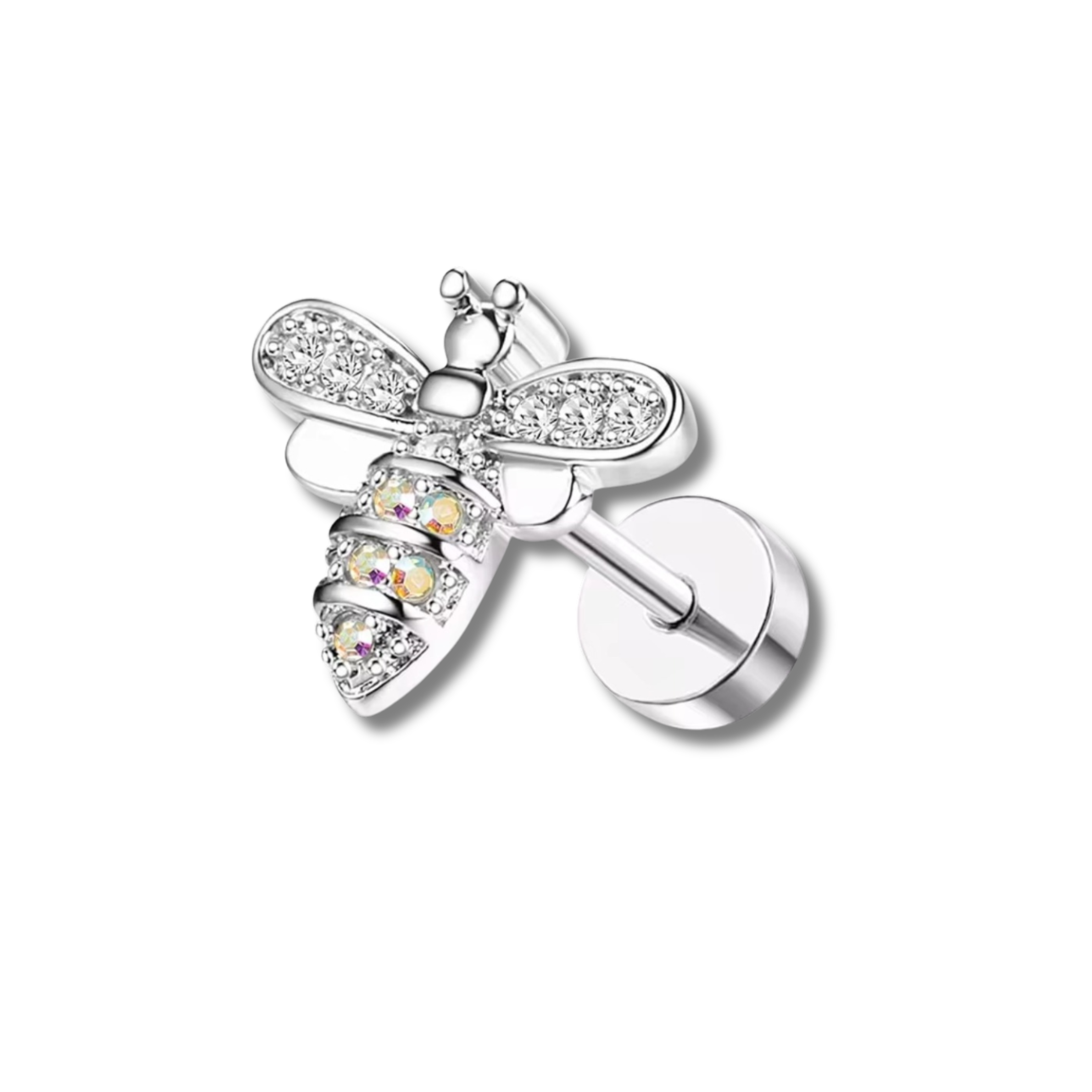 1 Piece Bee Cubic Zirconia Micro Flat Back Stud | 925 Sterling Silver