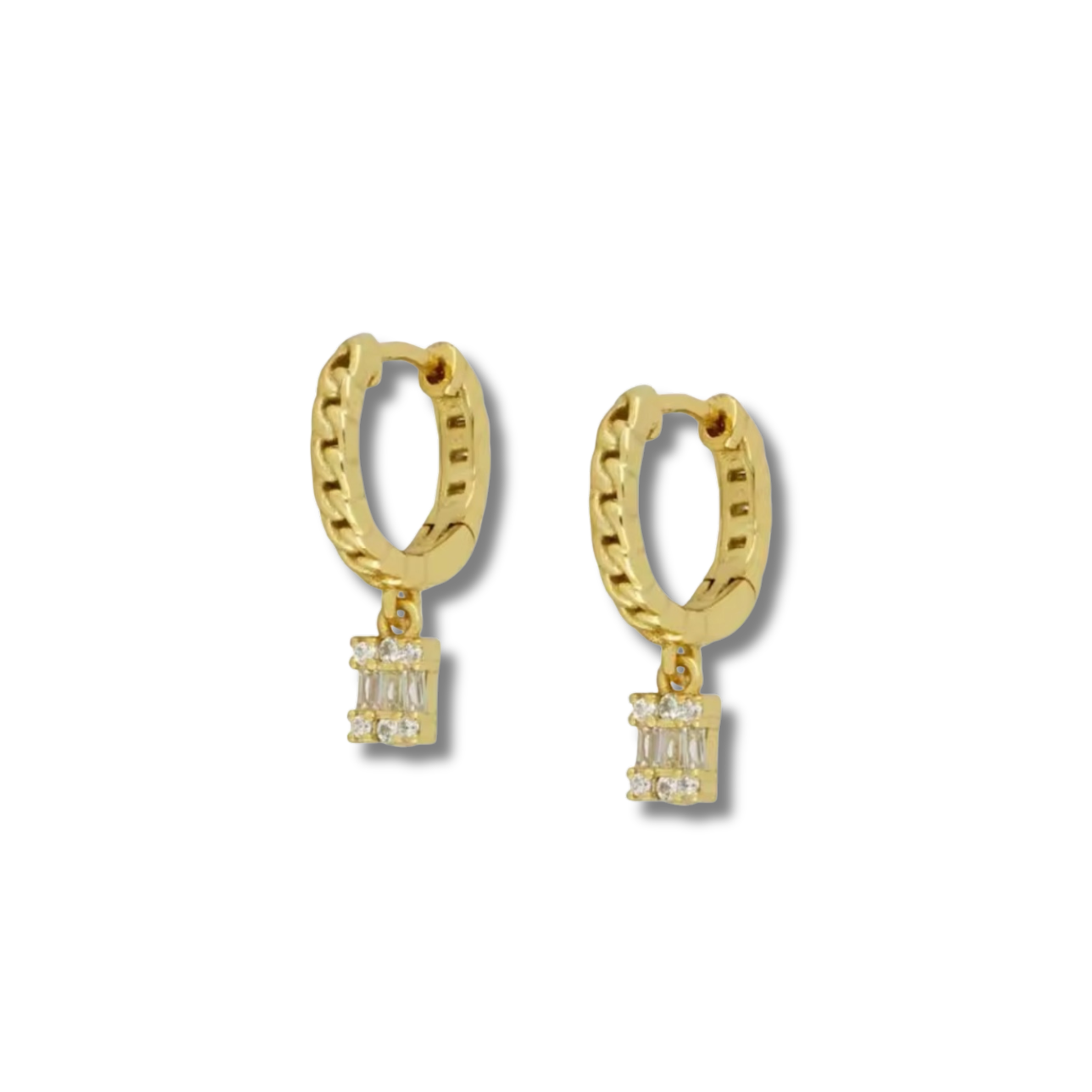 Gold Drop Cubic Zirconia Huggie Earrings | Stainless Steel
