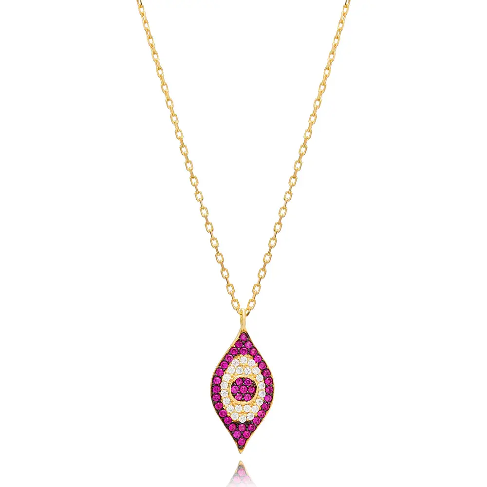 Ruby and Zircon Evil Eye Design Necklace