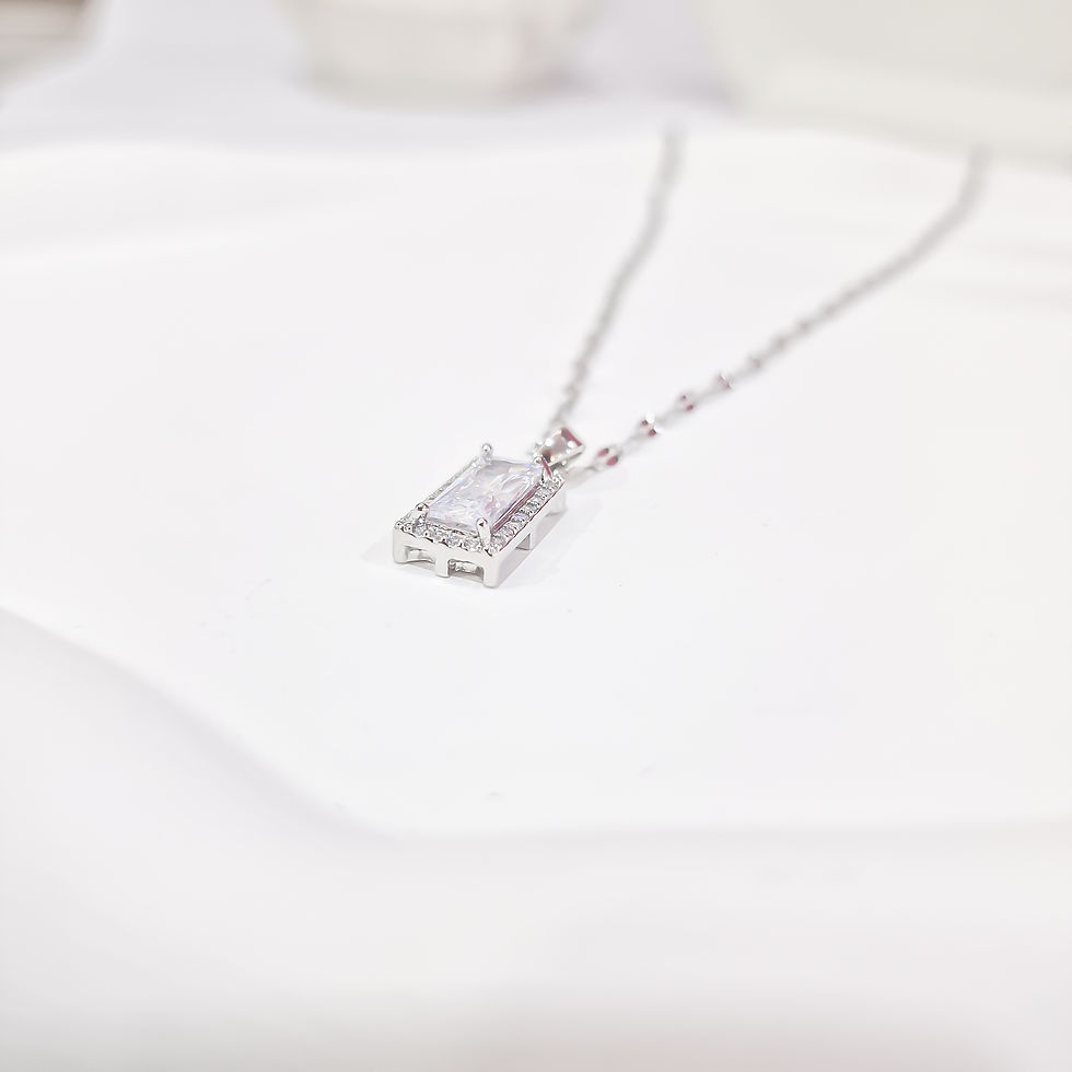 Thumbnail: Thalassa Silver Baguette Crystal Necklace | Stainless Steel
